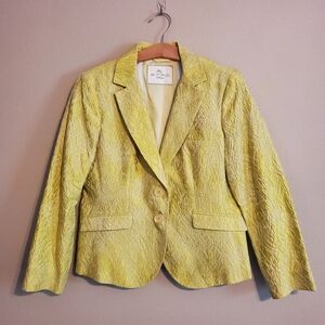 ETRO Milano Yellow Silk Blend Jaquard Brocade Single Breasted Lined Blazer IT 46